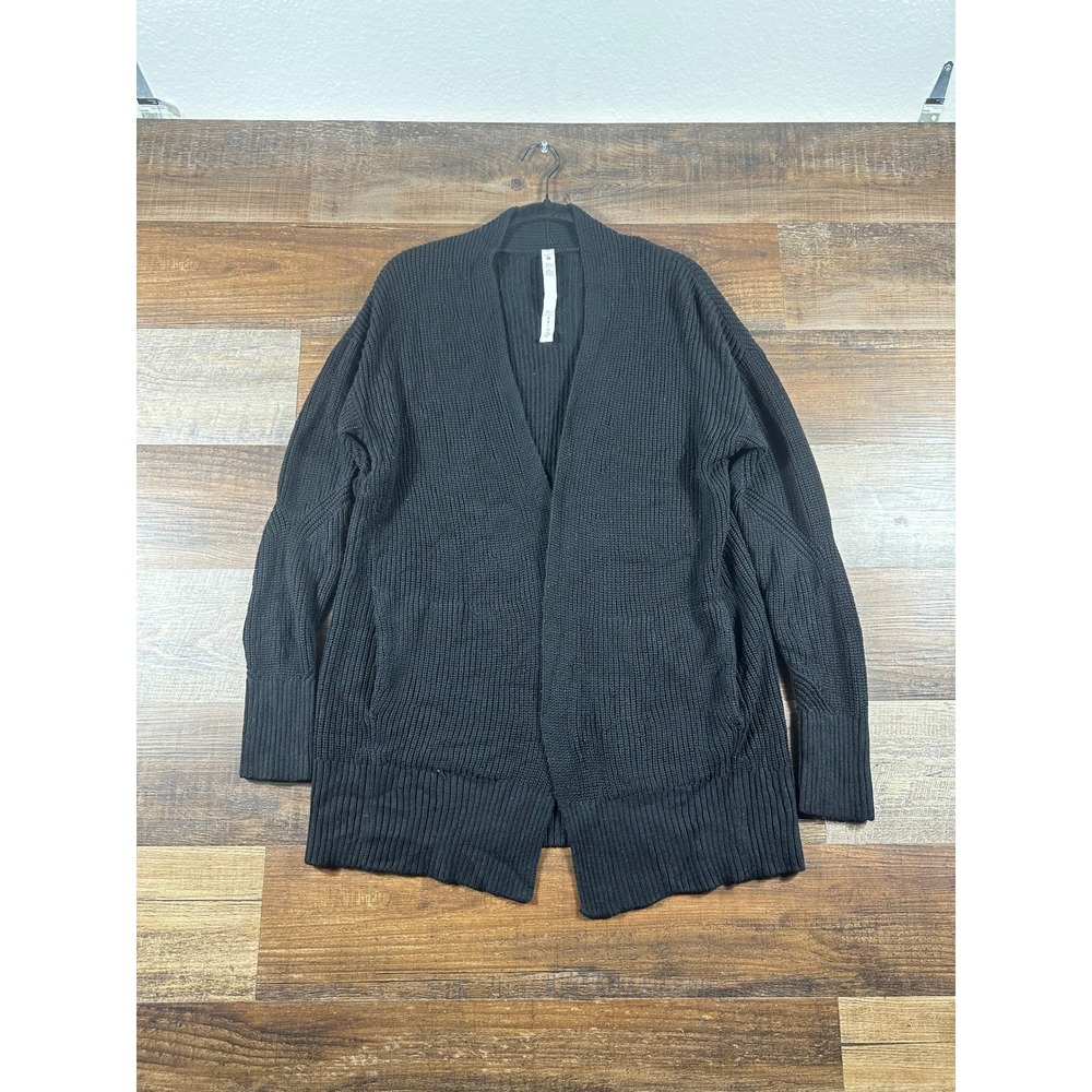 Lululemon Sincerely Yours Wrap Cardigan Black Cashmere Blend Ribbed Sweater M/L